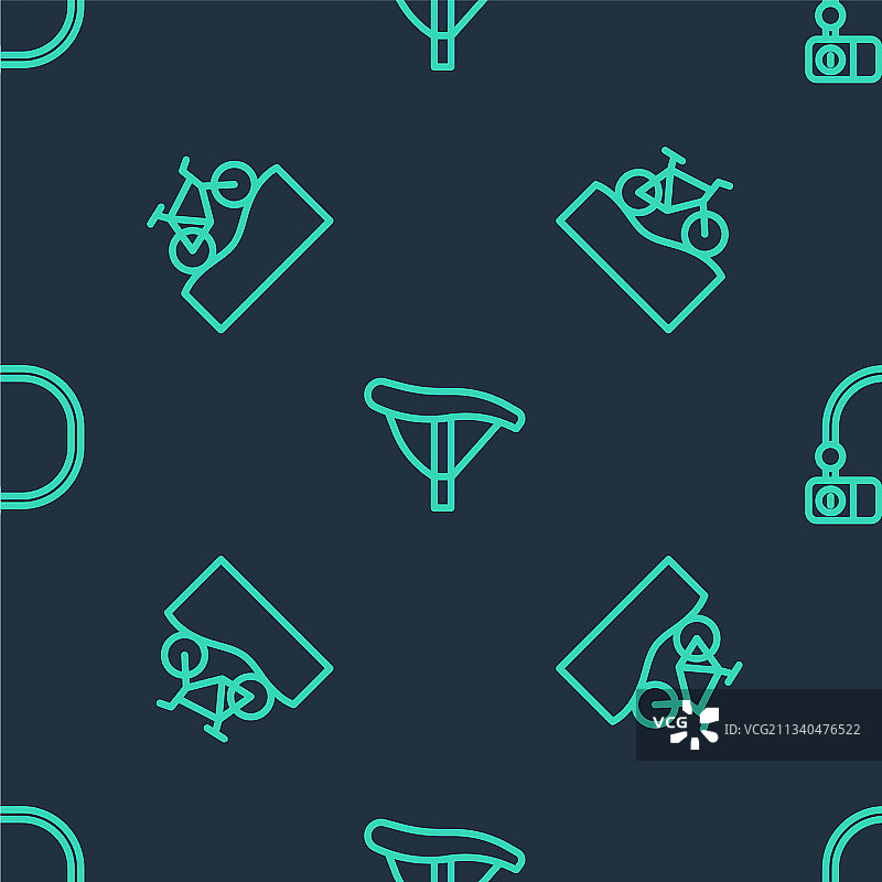 自行车车座、山地自行车和锁具线条图标图片素材