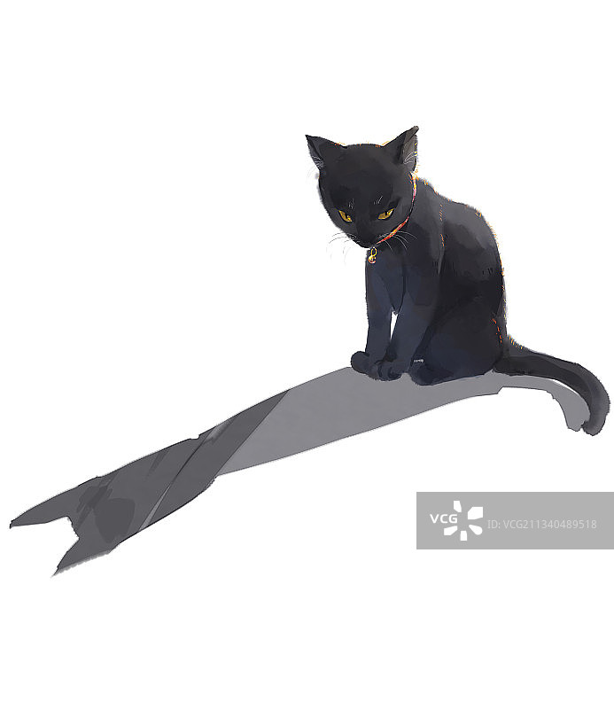 坐着的黑猫水彩插画图片素材