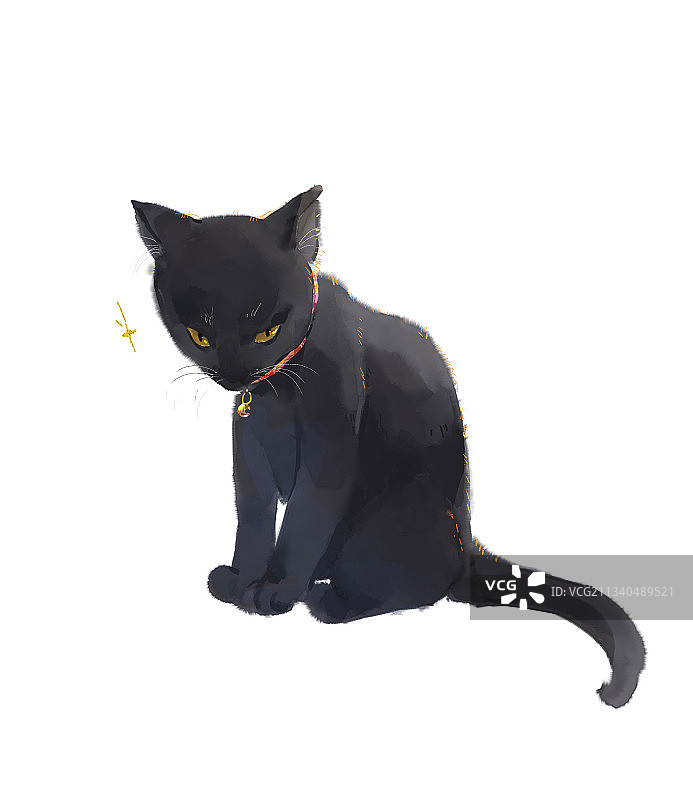 坐着的黑猫水彩插画图片素材