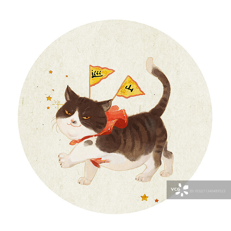 行走的小猫水彩插画图片素材