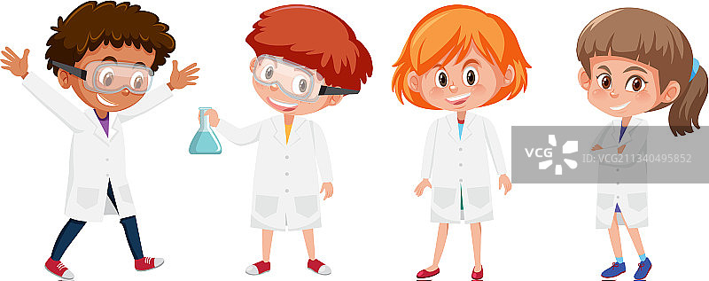 多种穿着白色实验服的儿童图片素材