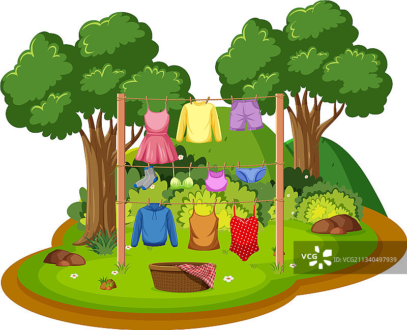 户外晾晒衣服场景图片素材