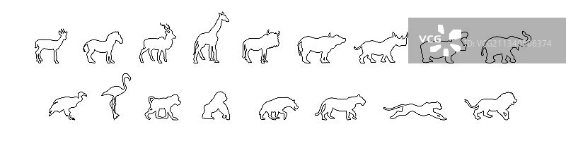 非洲动物剪影线条画图片素材