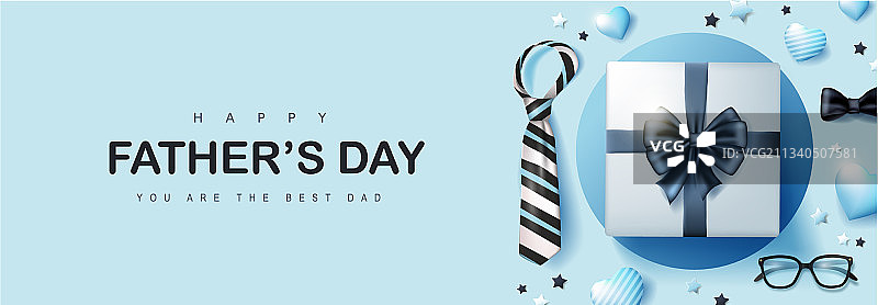蓝色背景上的父亲节礼物盒贺卡图片素材