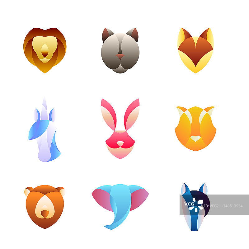 动物头像线性图案套装图片素材