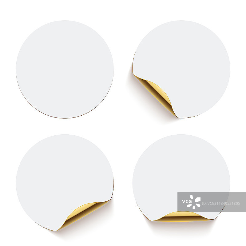 金色背面的白色圆形胶粘贴纸图片素材