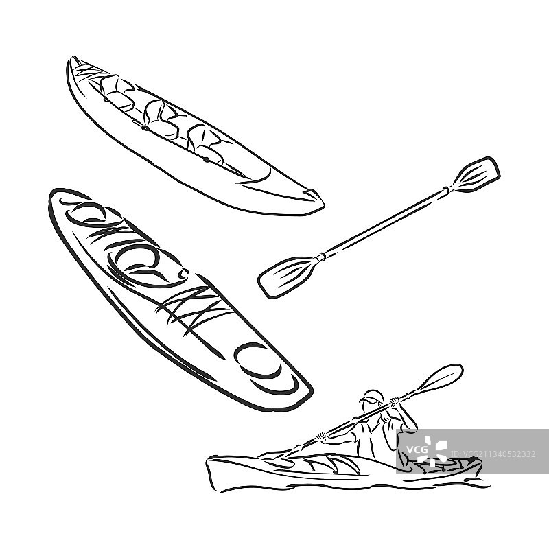 手绘皮划艇轮廓涂鸦图标图片素材
