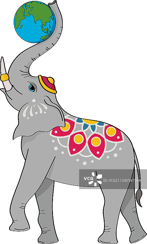印度象用鼻子托起地球图片素材
