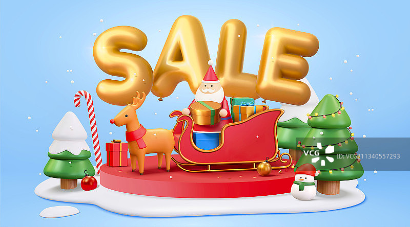 圣诞节促销三维渲染蓝色横幅图片素材