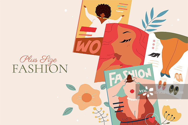 现代魅力女性自信展现 时尚杂志平面插图图片素材