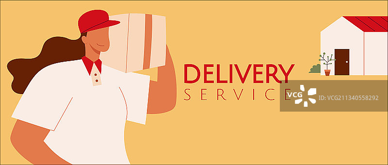 物流人员搬运包裹配送到府平面插图图片素材