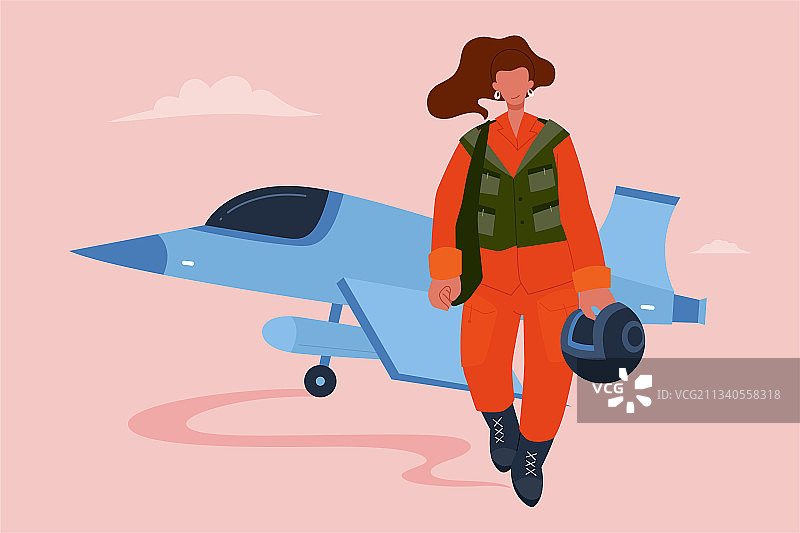 女性飞行驾驶员帅气向前迈步卡通插图图片素材