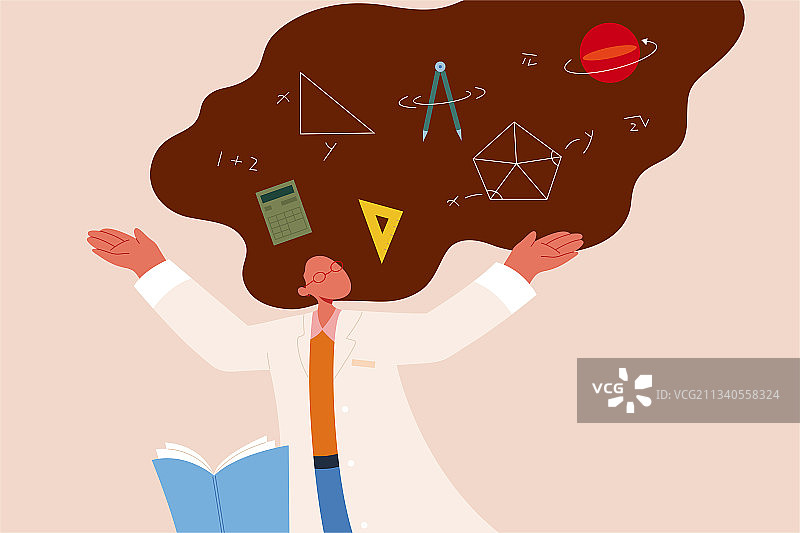 女性数学家公式符号元素卡通插图图片素材