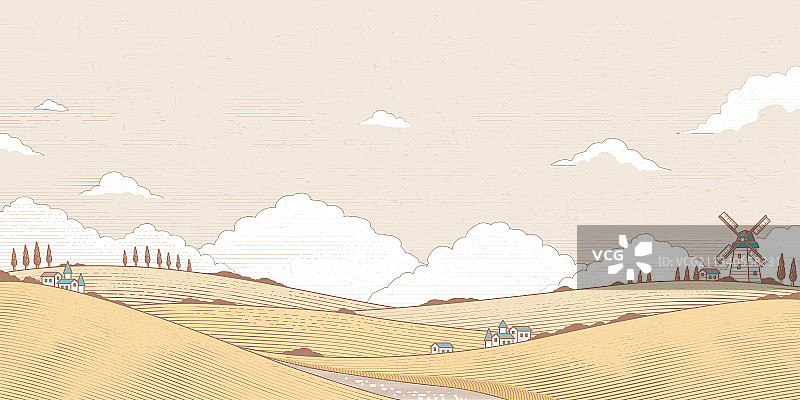 复古美式乡村麦田风车景观元素图片素材