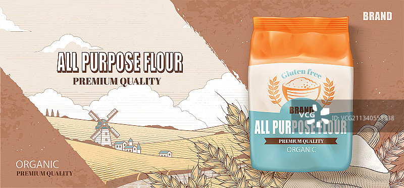 小麦面粉品牌广告复古横幅图片素材