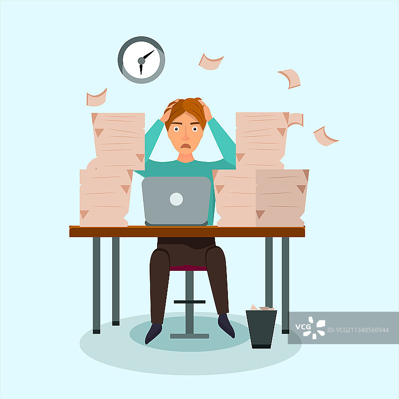 被工作压垮的拖延症人物插画图片素材