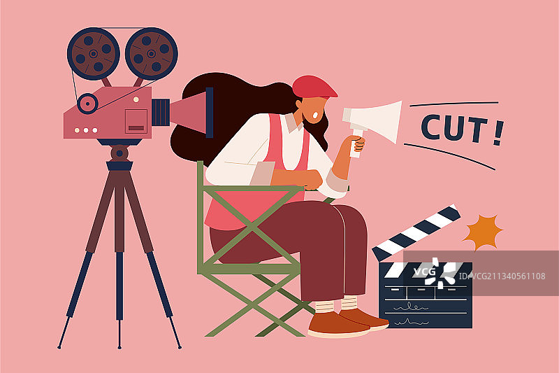 女性导演麦克风指导控场卡通插图图片素材