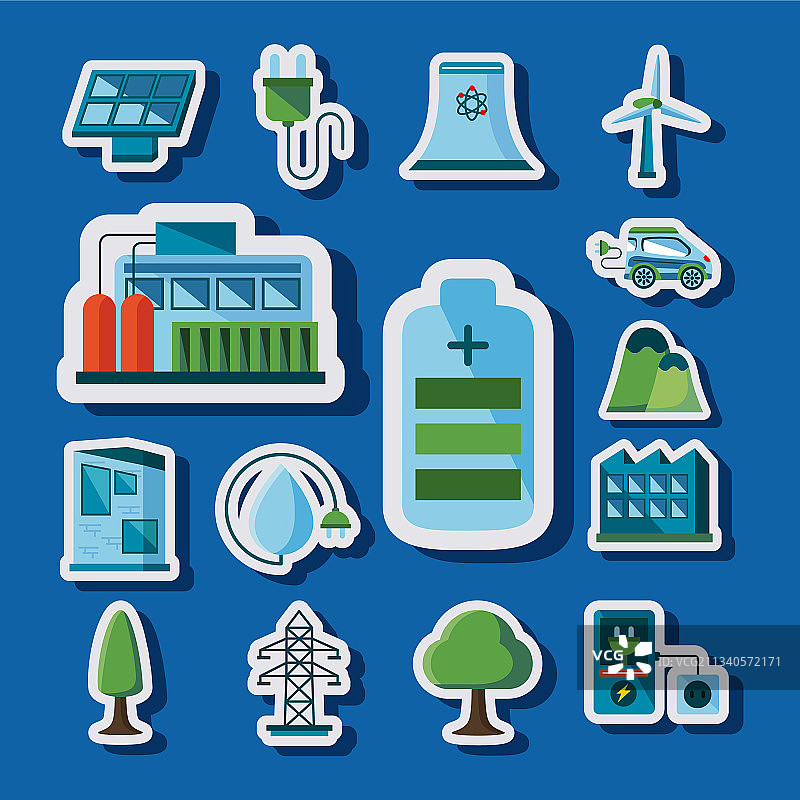 十五个清洁能源图标图片素材