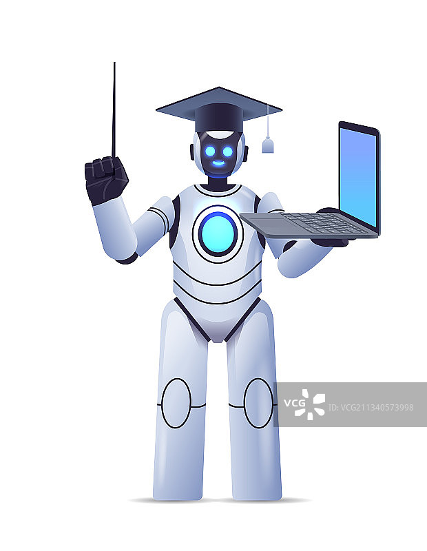 戴毕业帽的现代机器人老师图片素材