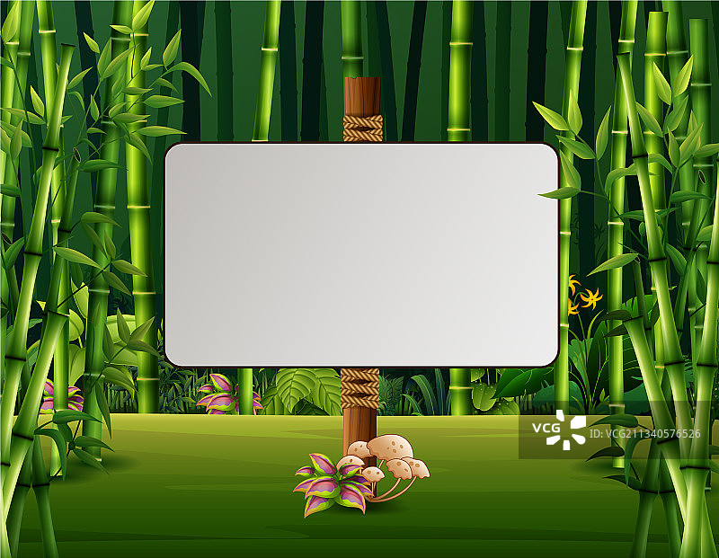 竹林背景中的空白标牌图片素材