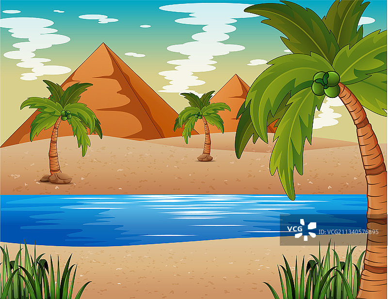 有金字塔和尼罗河的沙漠图片素材
