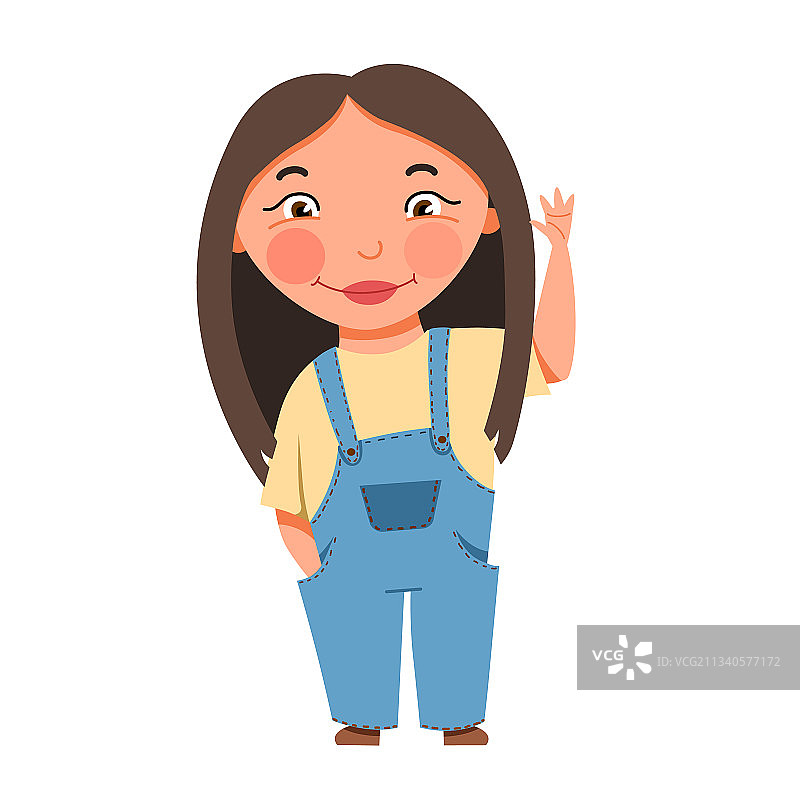 穿着背带裤的浅肤色深发女孩图片素材