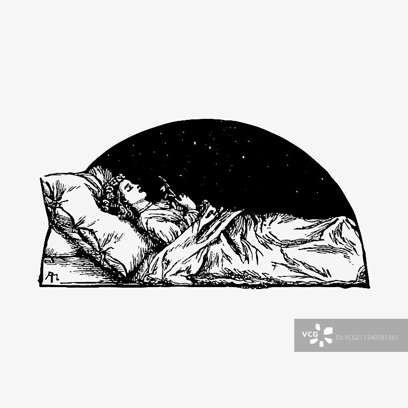 睡美人复古画作图片素材