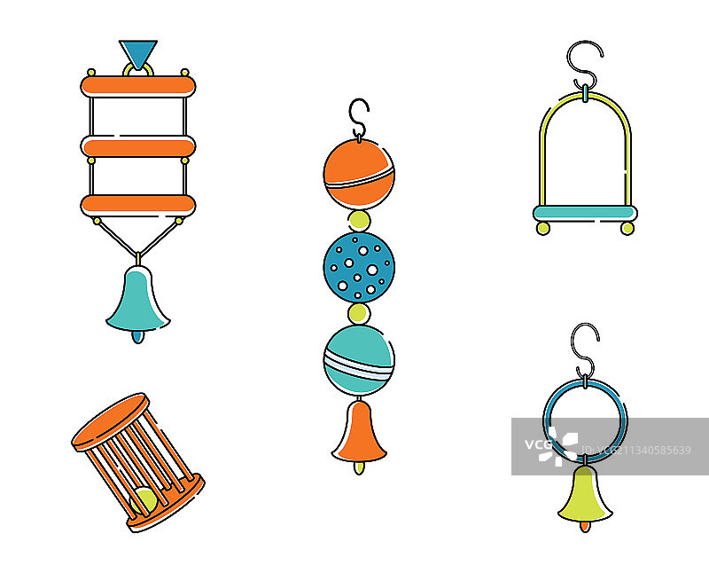 鸟类鹦鹉玩具的明亮线条艺术图片素材