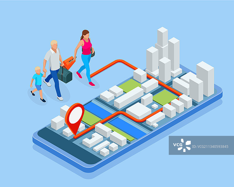 城市App旅行背包客2.5D GPS图片素材