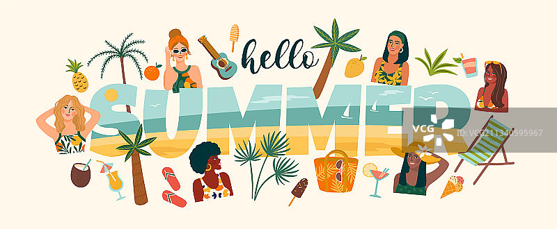 与可爱女人共度夏天图片素材