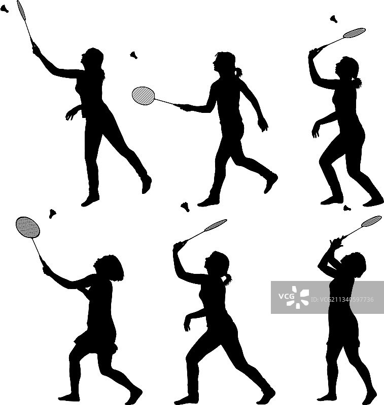 黑色剪影女性羽毛球运动员图片素材