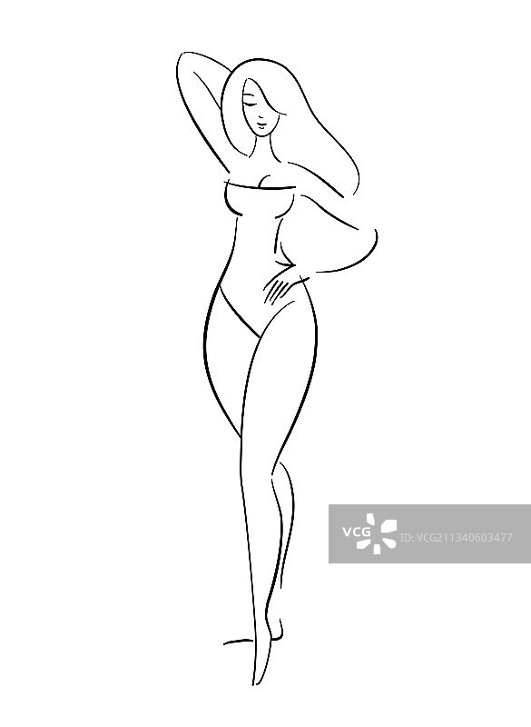 线条艺术时装素描积极身材女性图片素材