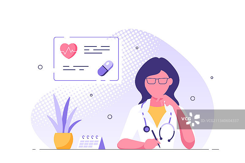 女医生坐在办公室的桌子旁图片素材