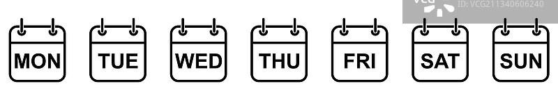 一周每日日历图标黑色套装图片素材