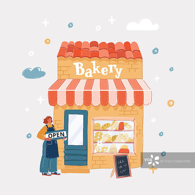 女人挂上开业标志图片素材