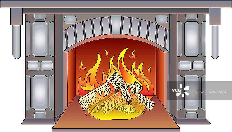 燃烧木柴的彩色壁炉图片素材