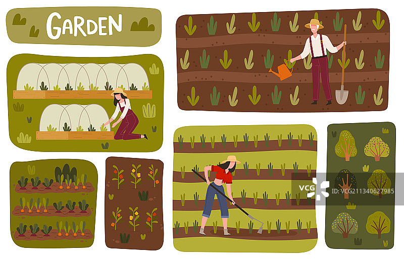 菜园果园里的男女农民图片素材