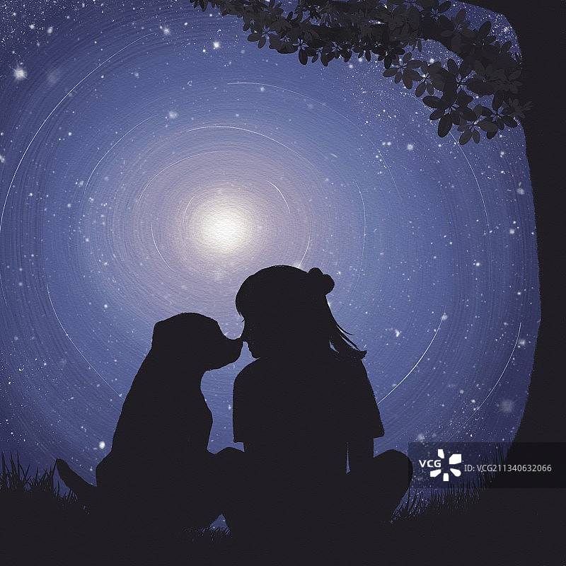 狗狗的陪伴治愈系插画图片素材