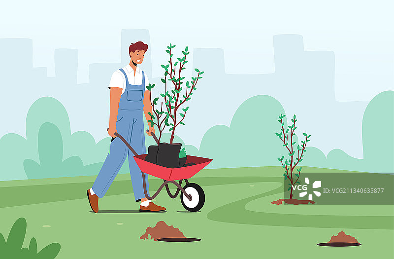 男人在土壤里种植树苗图片素材