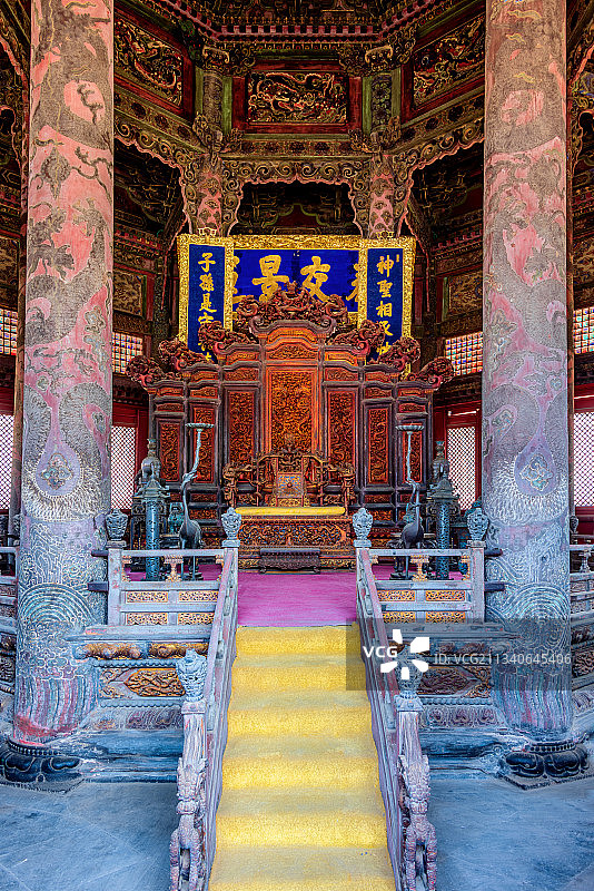 中国辽宁沈阳故宫大政殿内景图片素材