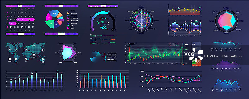 现代霓虹UI UX套件界面元素图片素材