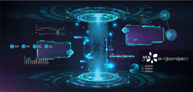带有HUD元素的未来圆形3D实验室图片素材