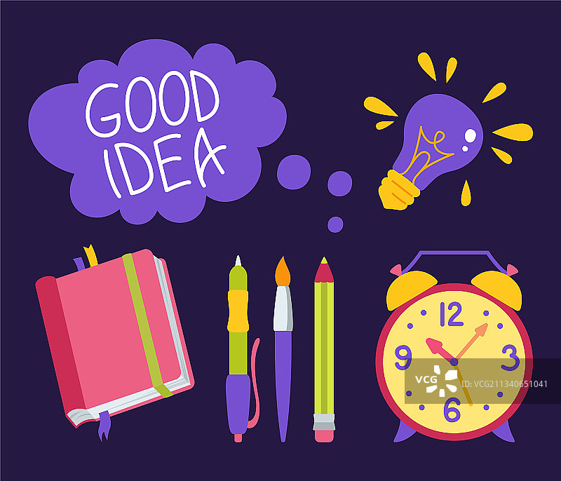 手绘卡通文具扁平风格图片素材