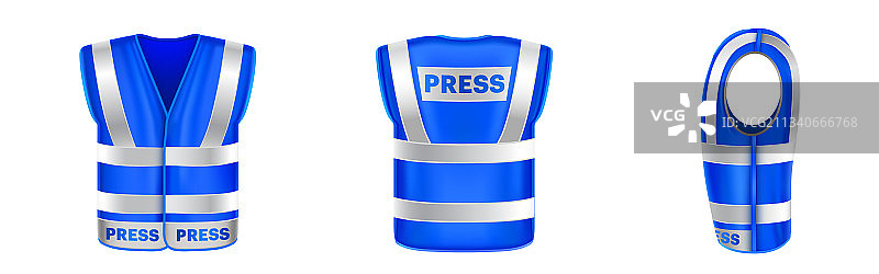 带反光条的蓝色记者安全背心图片素材
