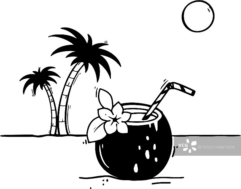 椰子鸡尾酒棕榈树夏季标志图片素材
