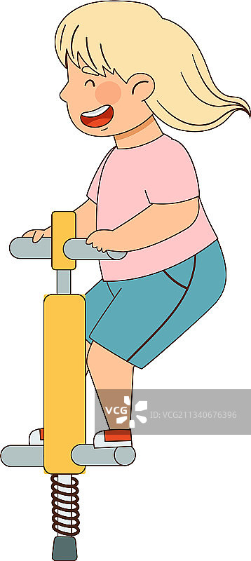 兴奋的女孩玩跳跳杆图片素材