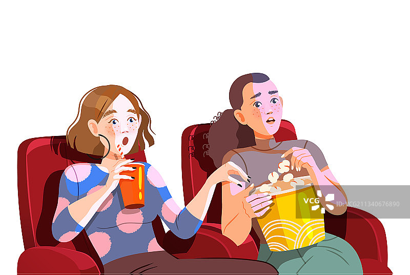 女性朋友电影院看电影图片素材