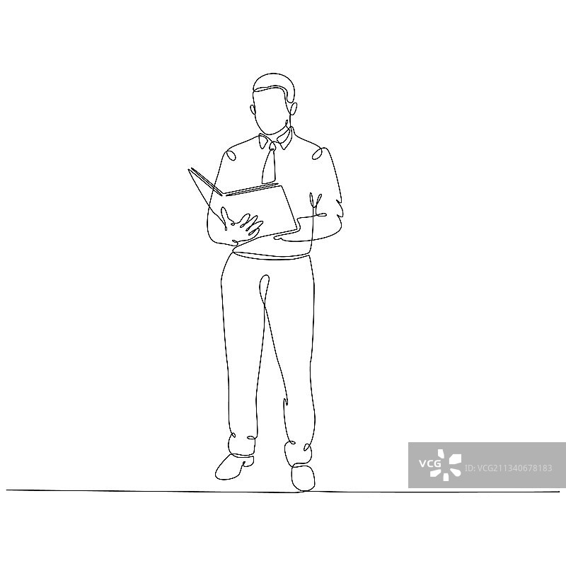 站立的商人连续线条画图片素材
