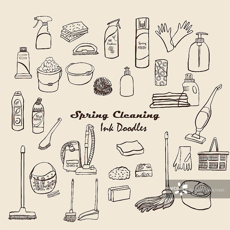 手绘清洁线条艺术图标合集设计图片素材