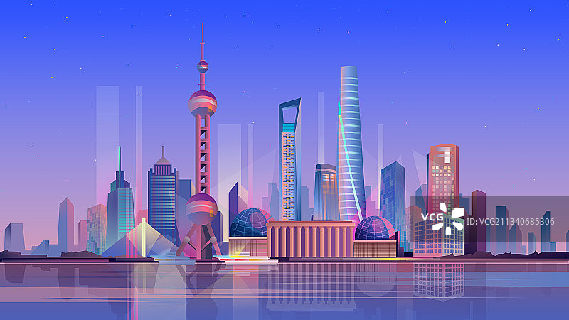 扁平卡通风格的上海着陆页图片素材